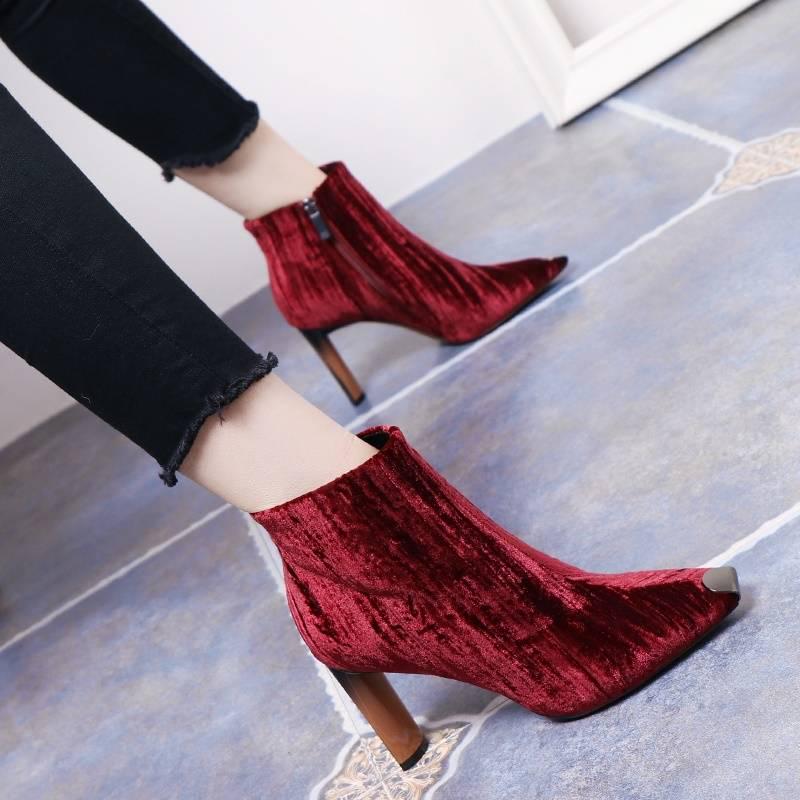 Thick with Martin Boots Female Metal Square Head High Heel Boots Zipper Bare Boots Banquet Shoes