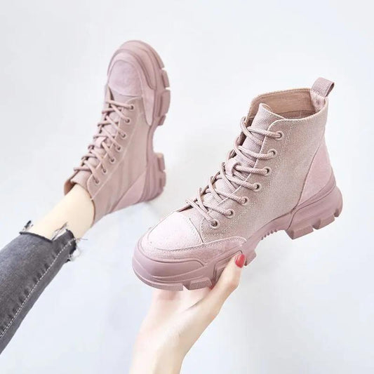 Summer Breathable British Style Female Martin Boots All-match Student High-top Canvas Short Boots