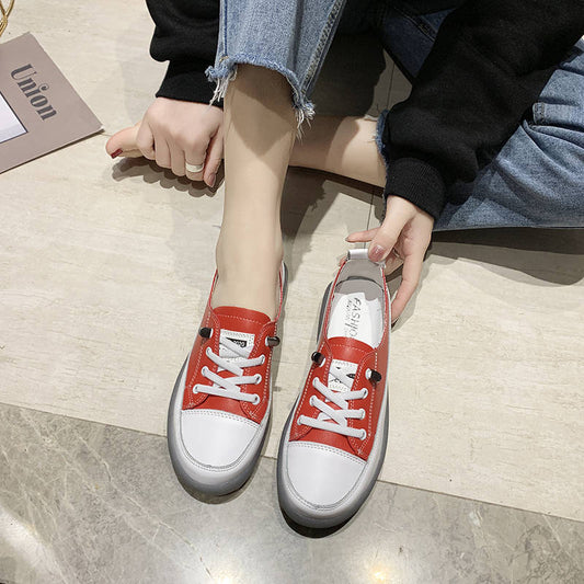 Leather Small White Shoes Female Korean Version One-step Flat-bottomed Casual Shoes Increase In Women's Shoes Xiao Zou Ju Shoes Spring