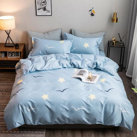Korean Version of The Simple Four-piece Bed Sheet Quilt Cover Student Dormitory Single Bed Bedding Washable Quilt Cover Sheet 1.5m