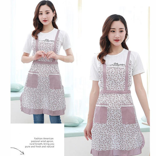Household Cooking Apron Women's Sleeveless Adult Overalls Home Floral Double Layer Anti-oil Work Clothes Cute Ruffled Apron