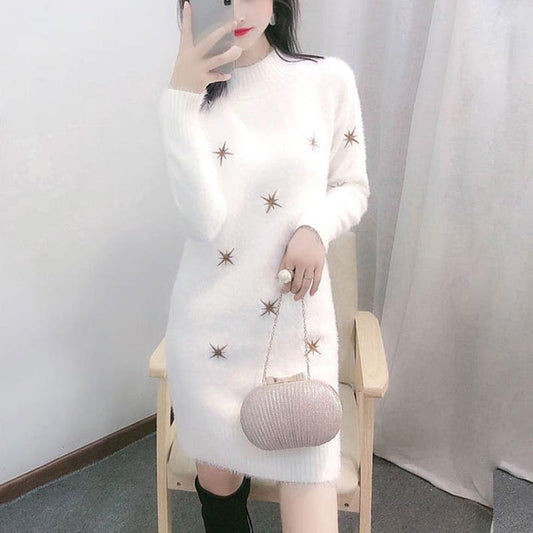 Mid-length Sweater Women's Pullover Autumn Winter Loose Long Imitation Mink Velvet Bottoming Shirt Outer Wear