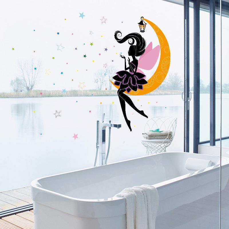 Elf on the moon children's room kindergarten classroom wall decoration wall stickers dancing girl