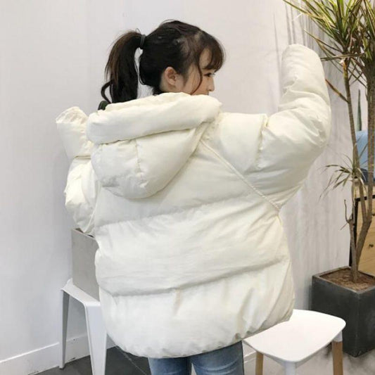 Female Student Winter Clothes Ins Bread Jacket Korean Style Loose BF Short Thick Hooded Cotton Jacket