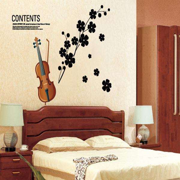 Removable wall sticker living room bedroom TV background floral wedding room decoration violin