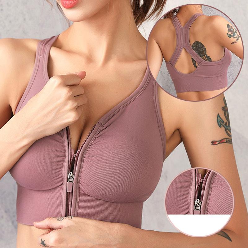 Women's Zipper Bra Sports Underwear Running Shockproof Gym Fitness Bra Anti-sagging Beauty Back Yoga Vest Breast Bra Push Up Bra Top Wearable Vest