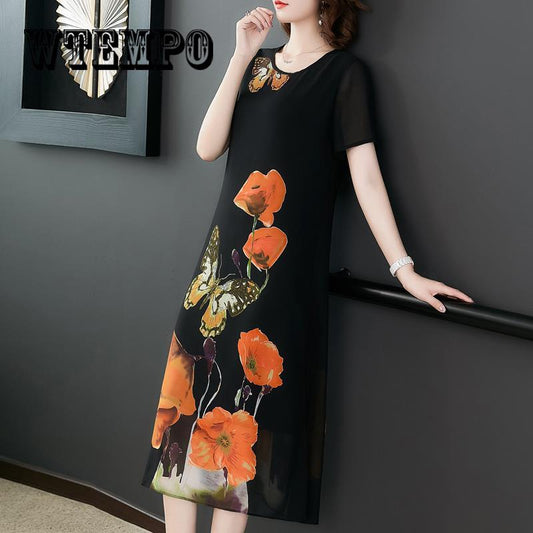 Casual Women Dress 2019 Summer Dress Short Sleeve Single Breasted Crown Print Elegant Party Dress