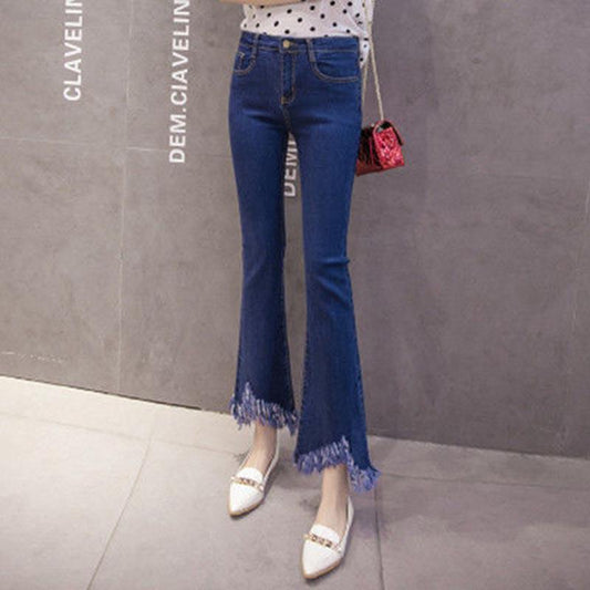 Flare Jeans Woman Denim Trousers High Waist Pants Stretchy Jeans Straight micro horn jeans