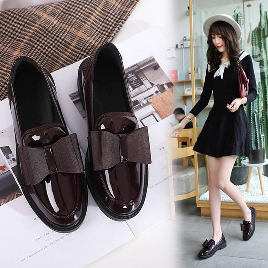 Single Shoes Female Comfortable Pointed Small Leather Shoes Female Students Korean Version of All-match Soft Sole Casual Bowknot Shoes