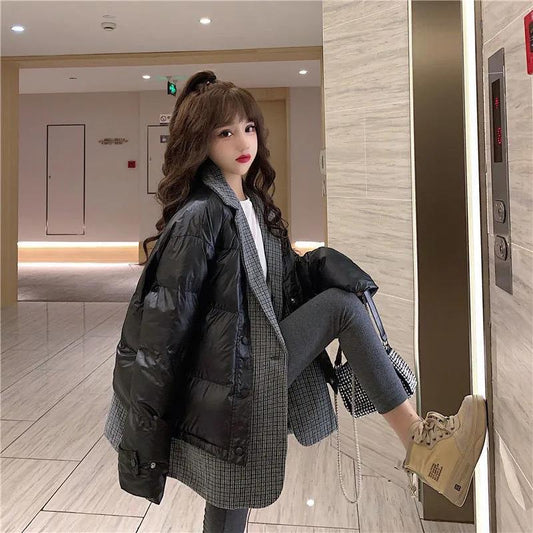 Fake Two Pieces of Winter Thick Cotton-padded Jacket Cotton-padded Jacket Women Korean Style Loose Mid-length Bread Jacket