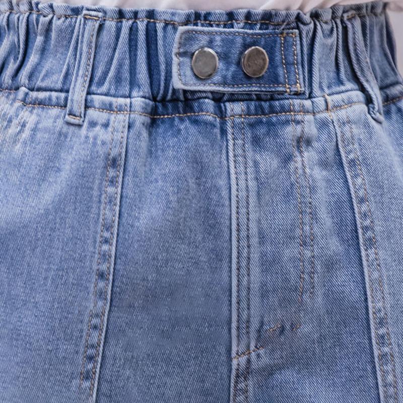 High Waist Denim Shorts Women's Elastic Waist Outer Wear A-line Wide-leg Shorts Women's Denim Shorts Adjustable Waist