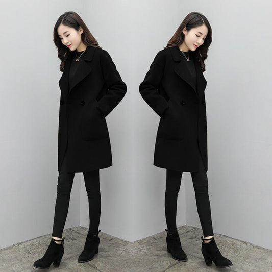 Woolen Coat Winter Trend Woman's Clothing Long Sleeve Plus Velvet Warm Jacket Large Size