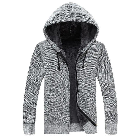 Autumn and Winter Men's Plus Velvet Knitted Cardigan Zipper Sweater Jacket Large Size Loose Knitted Cardigan Jacket Jacket
