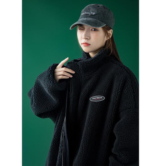 Both Sides Wear Lamb Wool Coat Women Winter Korean Version of Loose Thick Lamb Wool All-match Stand-up Collar Cotton-padded Clothes