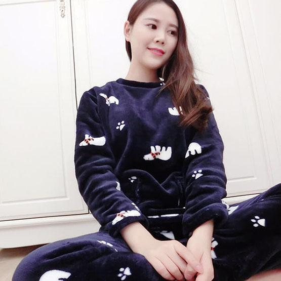 Flannel Pajamas Women Autumn and Winter Thick Sweet Cute Long-sleeved Coral Fleece Plus Size Home Service Suit