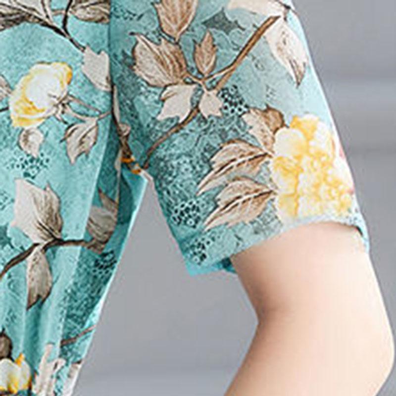 Women's Summer Dress Print Round Neck Skirt Women's Plus Size Midi Skirt