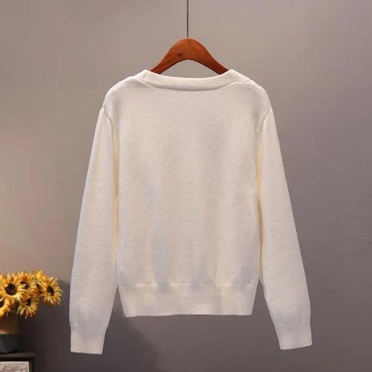 Autumn and Winter Women's Sweater Cardigan Female Large Size Knitted Coat Solid Color V-neck Loose Warm Sweater