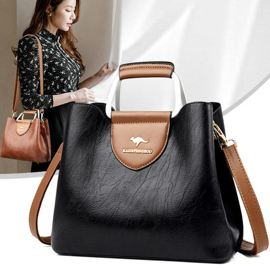 Genuine Leather Bag Women's Fashion Middle-aged Handbag Soft Leather Mother Shoulder Bag Cowhide Messenger Bag