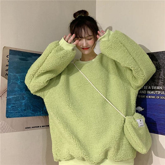Winter Thickened Faux Lamb Wool Coat Loose Large Size Pullover Sweater