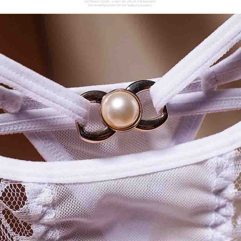 Low Waist Cross Thong Lace Women Pearl Transparent Mesh Panties Flirtatious Bundled
