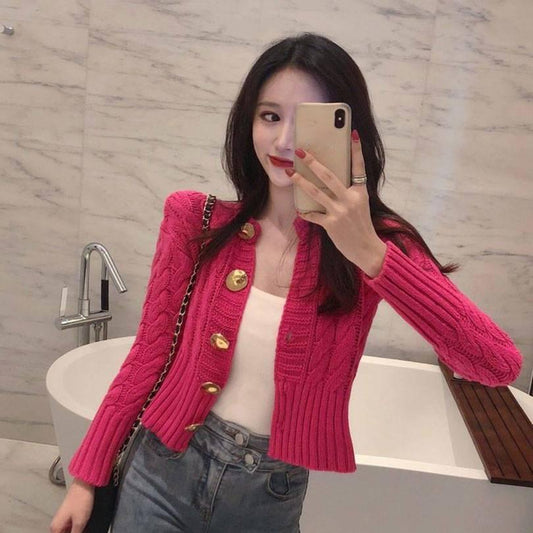 Autumn Small Fragrance Cardigan Top Loose Short Knitted Sweater Women's Slim Jacket