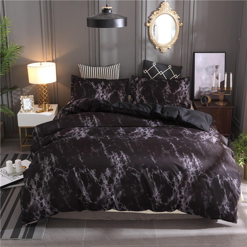 Black Marble Printed Bedding Set Purple Queen Size Duvet Cover Set Bed Linen Quilt Cover