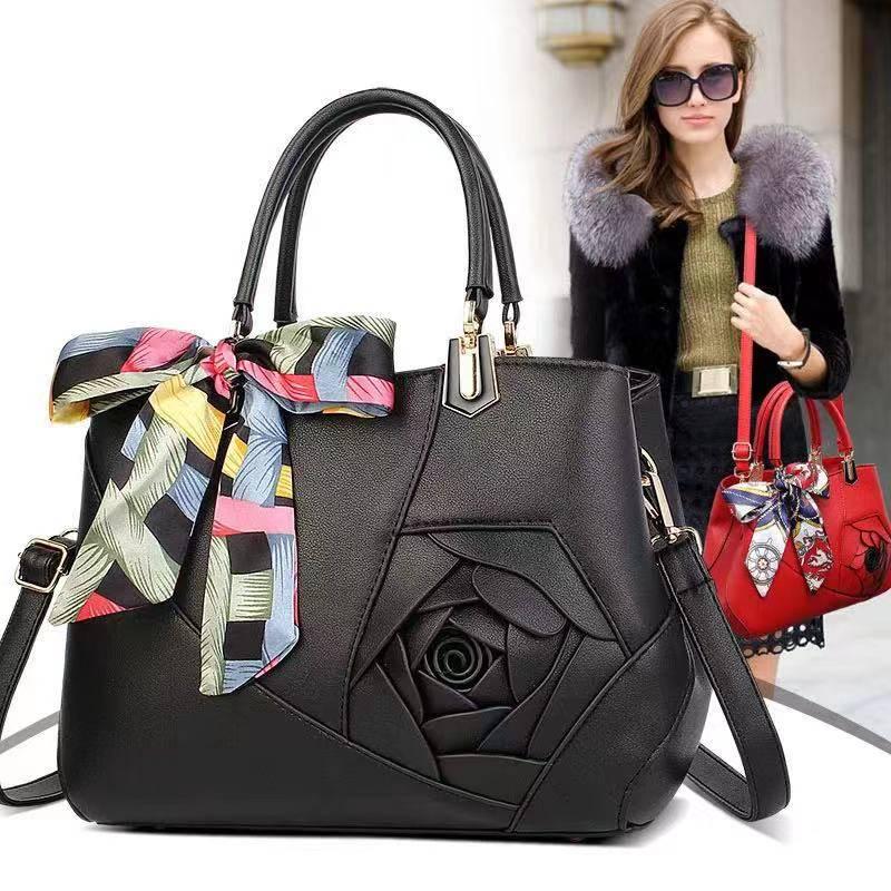 Women Bag Leather Handbag Women Shoulder Bag Tote with Rose Flowers