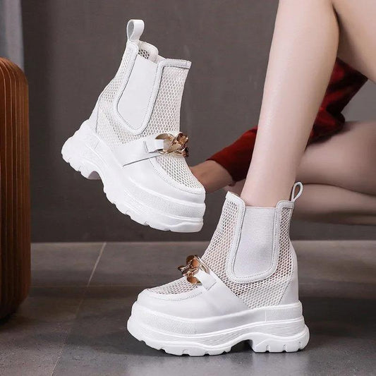 Women's Net Gauze Cool Short Martin Boots Within 10cm Summer Breathable Net Red Hollow Platform Net Boots