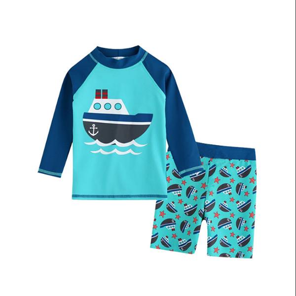 Children's Swimsuit Boy Cartoon Printing Separate Swimwear Boy Middle-aged Long-sleeved Swimming Trunks Quick-drying Bathing Suit