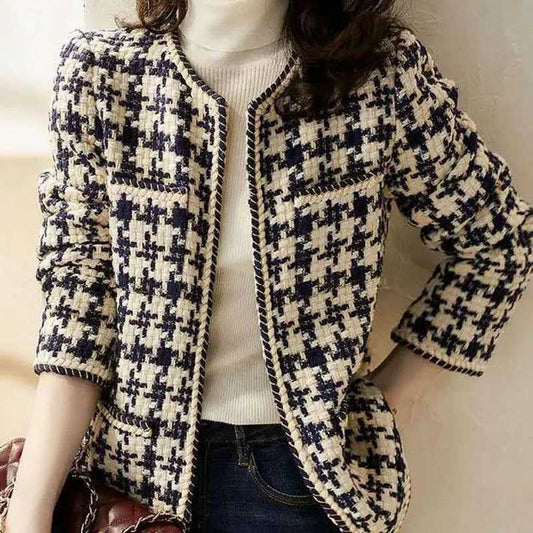Spring and Autumn Coat Women's All-match Ladies Temperament Tweed Top Fashionable and Loose