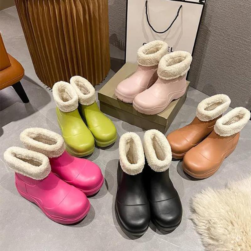 Women's Rain Boots Winter Plus Velvet To Keep Warm Non-detachable Cotton Boots Non-slip Waterproof Thick-soled Short Tube