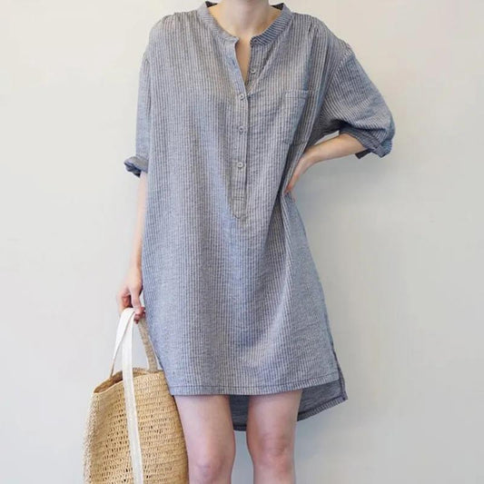 Ethnic Fashion Women's Five-point Sleeve Pure Color Short Dress Summer Casual Shirt Top Without Pockets
