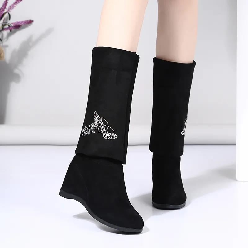 Inner Heightening Over The Knee Women's Boots Boots Dance Stovepipe Stretch Boots Ladies Suede High-heeled Boots