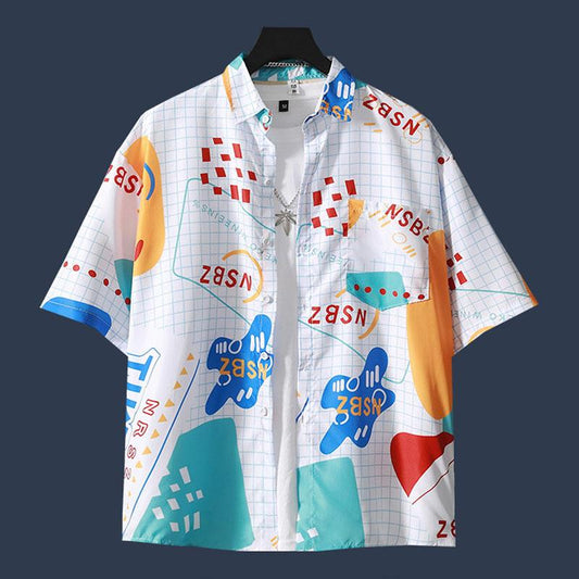 Hawaiian Shirt Beach Tees Casual Print Undies Button Up Cardigan Plus Size Overshirt Half Sleeve T-shirts Men Clothing Summer