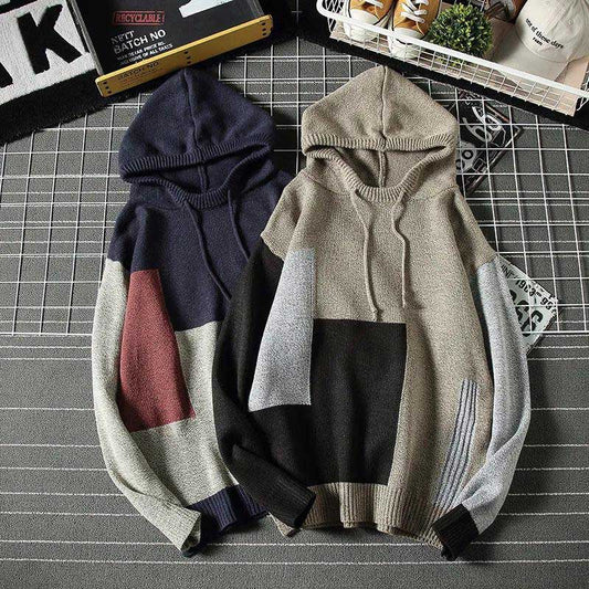 Autumn and Winter Sweater Men's Personality Color Matching Hoodie Loose Large Size Thick Sweater Warm Jacket