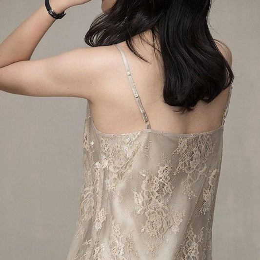 Camisole Outer Wear Women's Spring and Summer Thin Mulberry Silk Lace V-neck Inner Top Bottoming Shirt