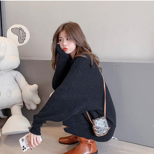 Autumn Winter High Neck Pullover Mid-length Sweater Jacket Women Korean Version Loose Outer Wear Winter Thick Sweater