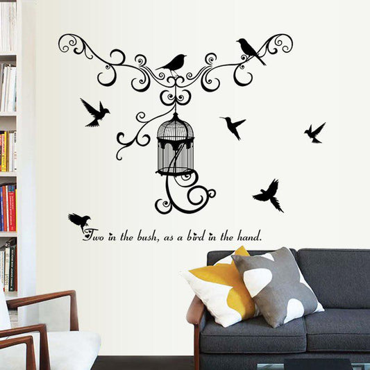 Black Flower Vine Birdcage Wall Stickers Home Decoration Living Room Bedroom Door Window