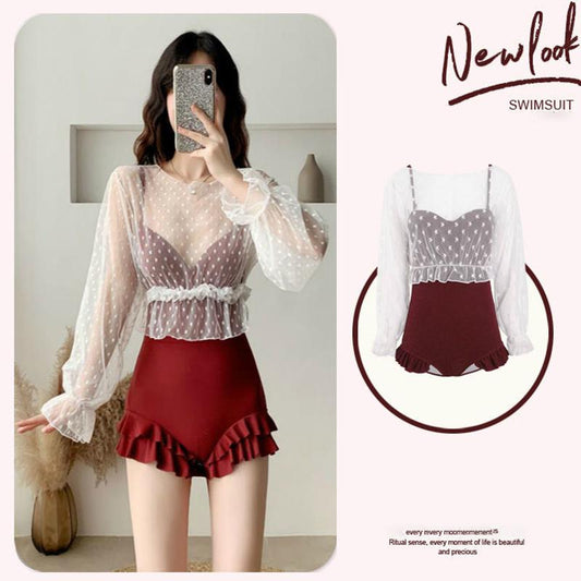 Swimsuit Women's Belly Slimming One-piece Blouse Two-piece Vacation Beach Swimwear Sweet and Cute One-piece Swimsuit