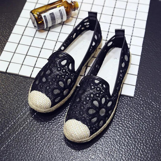 Lace Mesh Flat Shoes Women's Simple Casual Breathable One-step Lazy Shoes Women's Casual Flat Knitted Cloth Shoes
