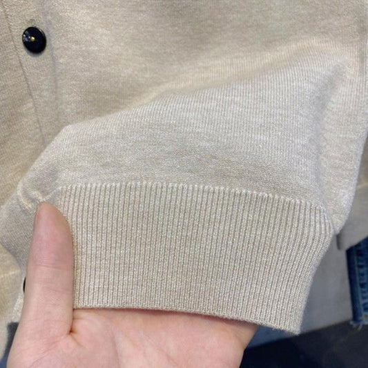 Fall Single-breasted Solid Color Lapel Sweater Cardigan Men's Retro Casual Slim Knit Cardigan