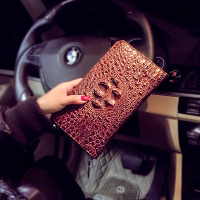 Business Long Wallet Men and Women Crocodile Pattern Leather Multi-card Holder Clutch Bag Coin Bags