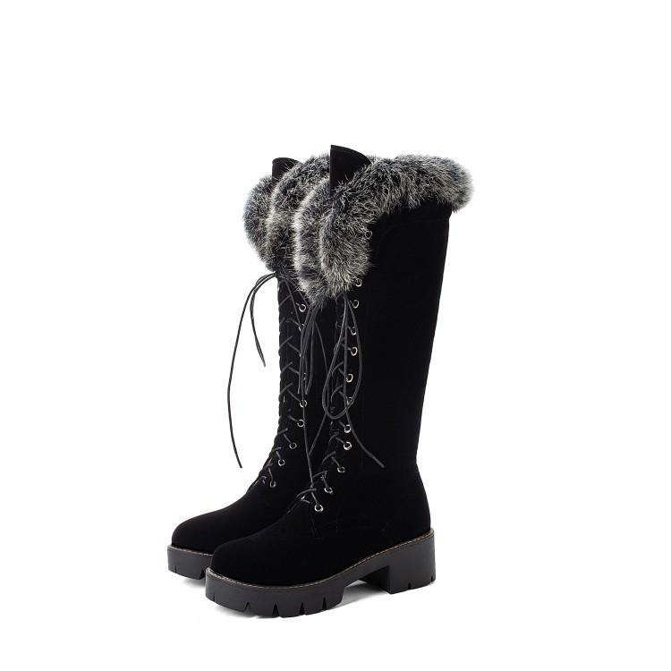 34-43 Boots for Women Winter Shoes Knee High Fur Boots Platform Boots Plush Warm Western Boots Fashion Designer Black