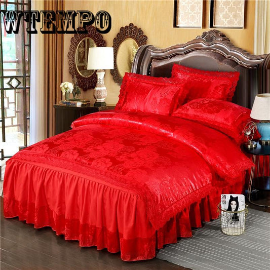 Lace Jacquard Bedding Sets Queen King Size Fabric quilted Bedcover+Pillowcases+Duvet Cover