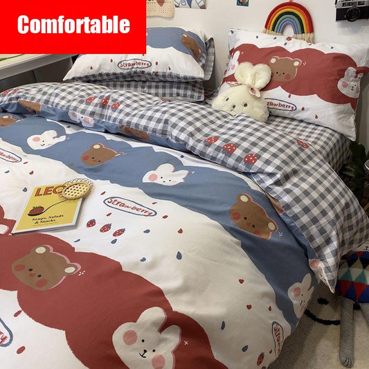 Cartoon Print Cute Bedding Bed Linen Pillow Case Quilt Set Four-piece High Quality Bedding Set