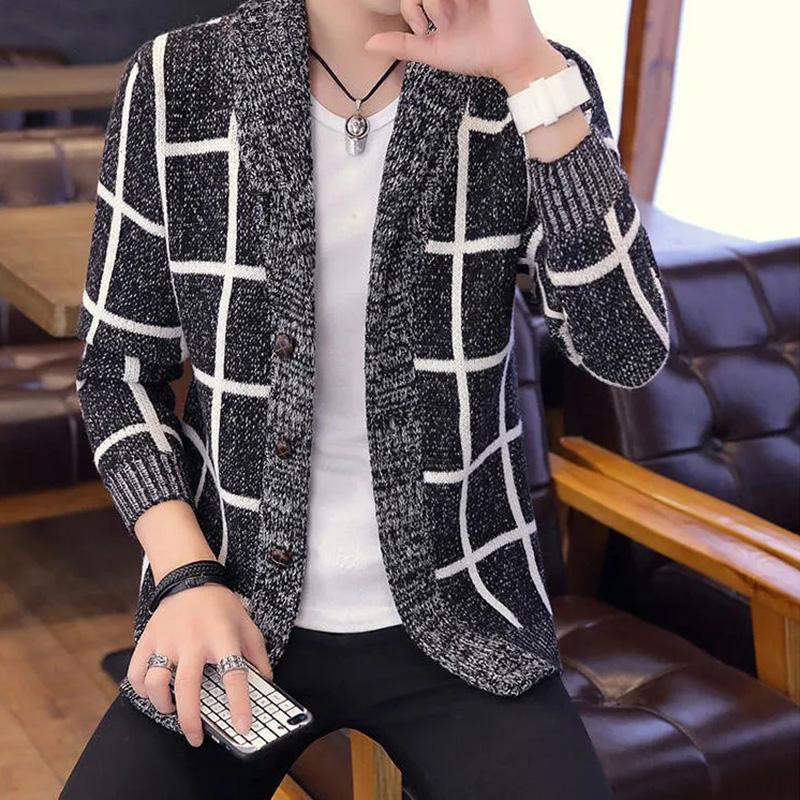 Men's Sweater Jacket Slim-Fit Cardigan Men's Knitwear Korean Men's Casual Jacket Autumn and Winter Cloak