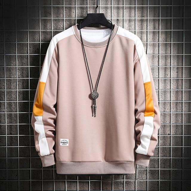 Long Sleeve Harajuku Sweatshirts Men Fashion 12 Color Hoodie Mens Casual O-Neck Patchwork Sweatshirt for Young Men
