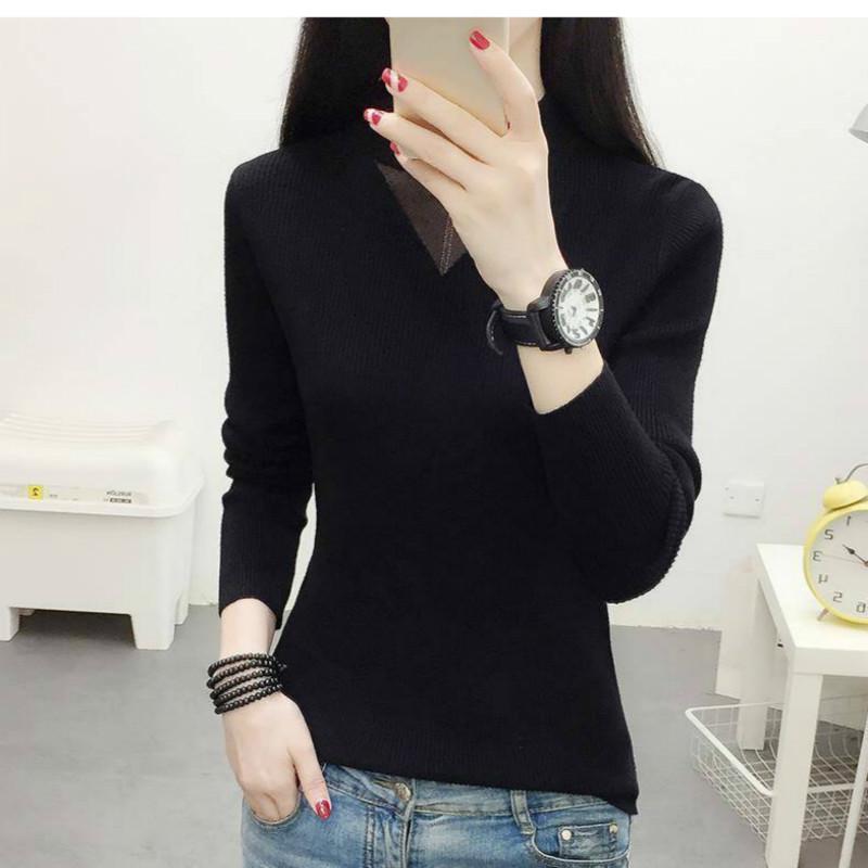 Pofulove Women Half Turtleneck Sweater Bottoming Shirt Long Sleeve Autumn Winter Pullover Slim Tight