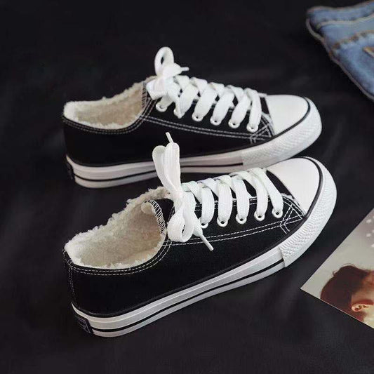 Autumn and Winter High-top Plus Velvet Canvas Shoes Women's Cotton Shoes Warm Women's Shoes Casual Shoes Women