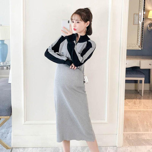 Fall/winter Maternity Dress Casual Tide Mom Sweater Cover Belly Mid-length Top